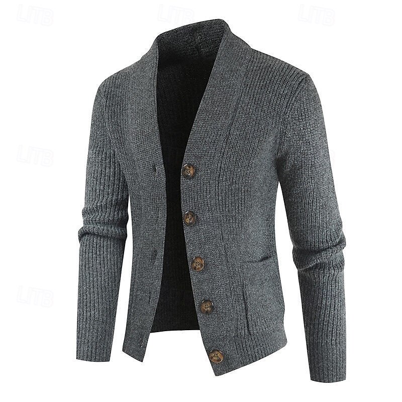 Men's Sweater Cardigan Sweater Ribbed Knit Regular Tops Knitted Plain Collarless Vacation Fashion Casual Daily Wear Clothing Apparel Winter Spring &  Fall Black khaki L XL 2XL3