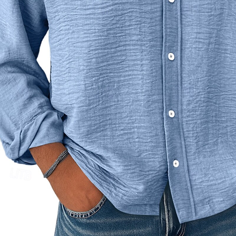 Men's Shirt Casual Shirt Button Up Shirt Black White Wine Navy Blue Blue Long Sleeve Solid Color Turndown Vacation Casual Plain Clothing Apparel Fashion Streetwear Daily3