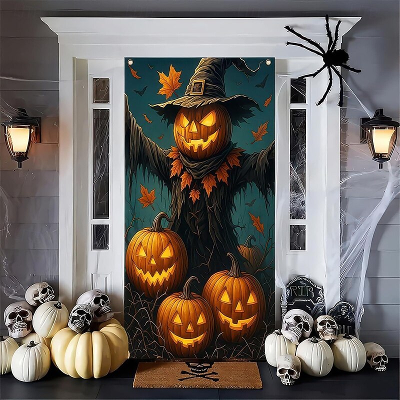 Halloween Tapestry Door Cover Outdoor Banners Skeleton Scarecrow 3D Dark Punk Gothic Style Party Dorm Teens Room College Dorm Guys Man Cave Frat Bedroom Shooting Backgrounds Home Decor2