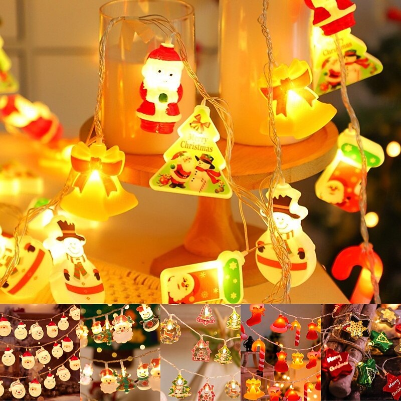 3M-20Leds Christmas String Lights Tree Lights Santa Claus Snowman Cane Bell Indoor and Outdoor Party Atmosphere Decoration Light String AA Battery Box USB Power Supply