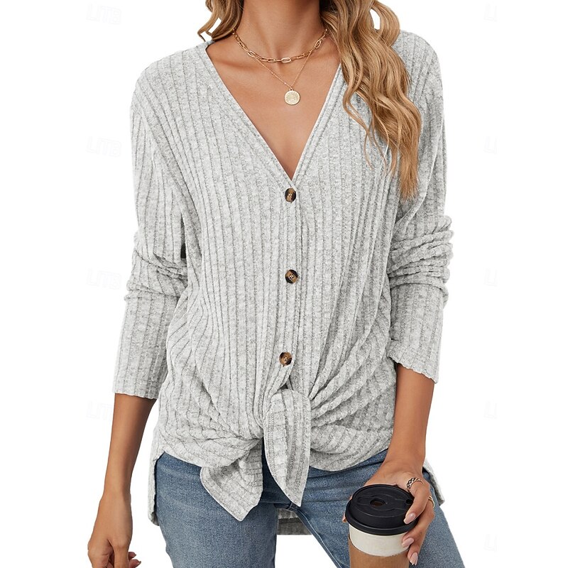 Women's Sweater Cardigan Elegant Fashion Streetwear Solid Color Pure Color V Neck Buttons Knitted Long Sleeve Regular Tops Knit Outdoor Daily Weekend Black Purple Fall Winter4