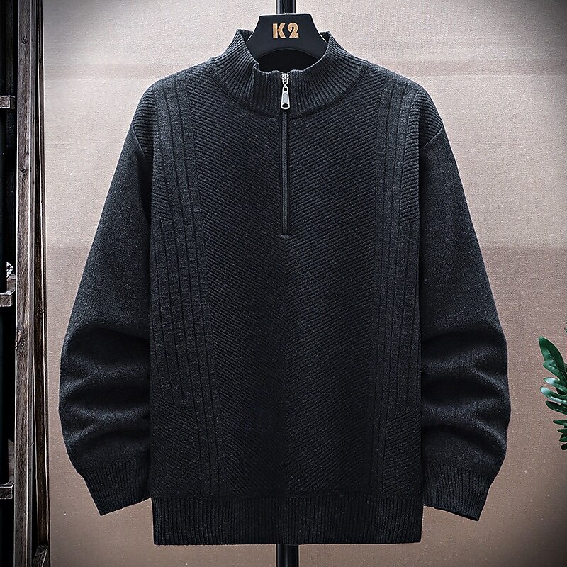 Men's Pullover Sweater Jumper Quarter Zip Sweaters Knit Sweater Ribbed Knit Regular Tops Knitted Plain Half Zip Fashion Casual Vacation Daily Wear Clothing Apparel Fall Winter Black Blue S M L3
