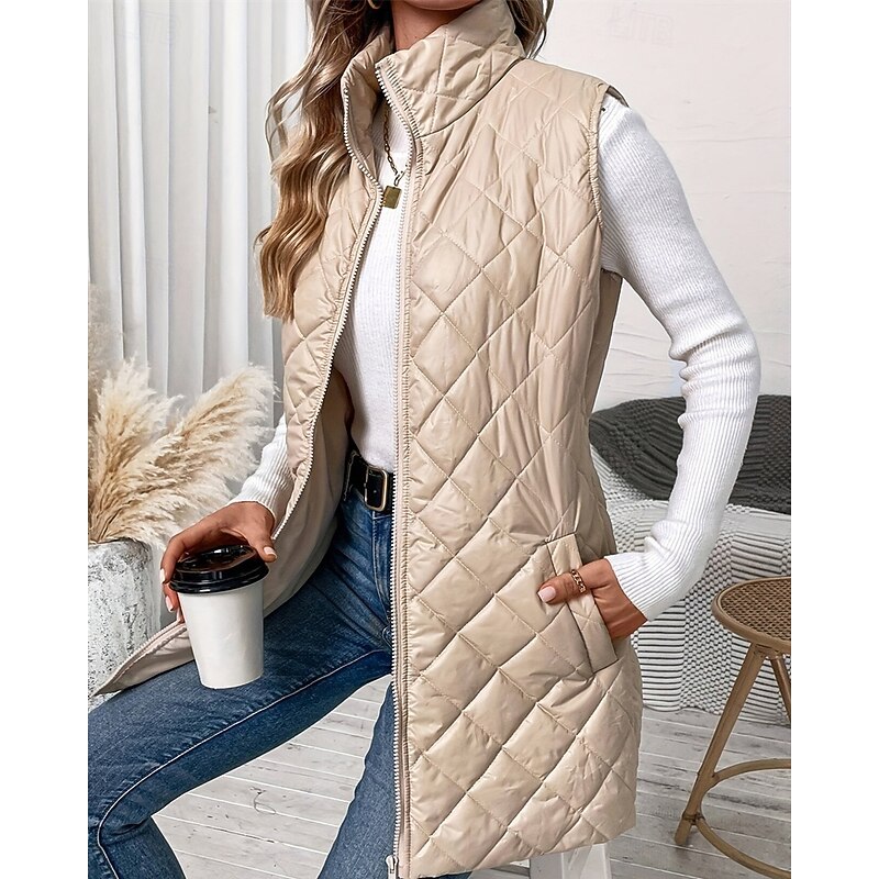 Women's Puffer Jacket Quilted Jacket Casual Jacket Waterproof Comfortable Zipper Pocket Casual Plain Vacation Street Casual Daily Wear Zipper Regular Long Turndown Regular Fit Sleeveless Outerwear4