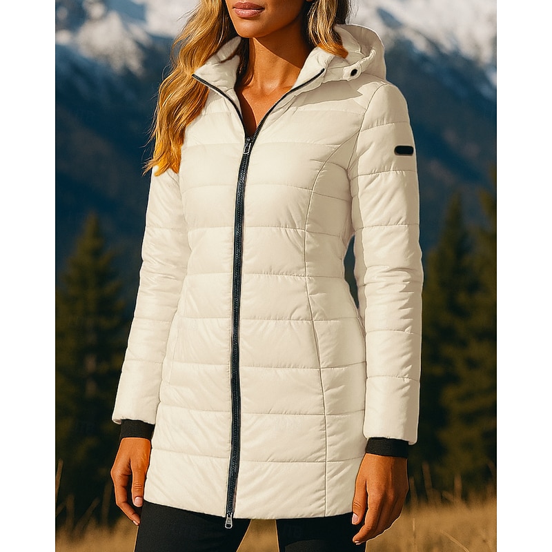 Women's Hiking Jacket Thermal Jacket Mid-length Puffer Jacket Outdoor Thermal Hiking Outfits Hiking Clothes Winter Autumn / Fall Top Camping / Hiking / Caving Running Solid Color Black White Yellow4