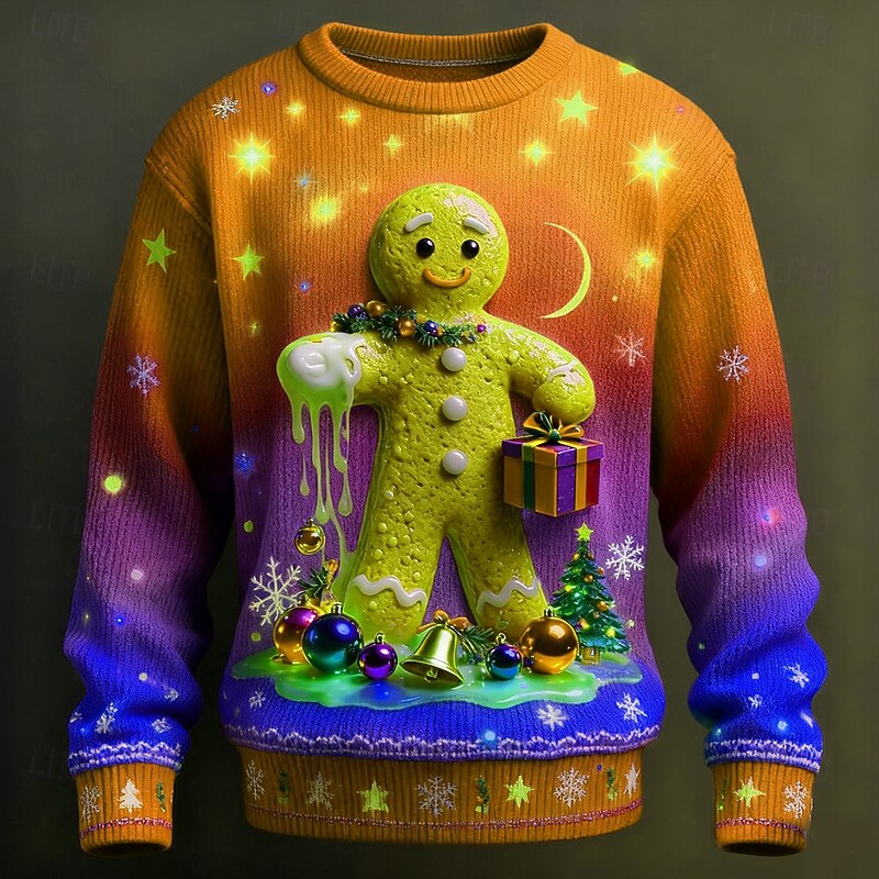 Ugly Christmas Sweater Men's 3D Cartoon Snowflake Pullover Sweater Jumper Knitwear Crewneck Casual Vacation Daily Festival 3D Print Keep Warm Long Sleeve Spring Fall Winter Red Blue Purple4