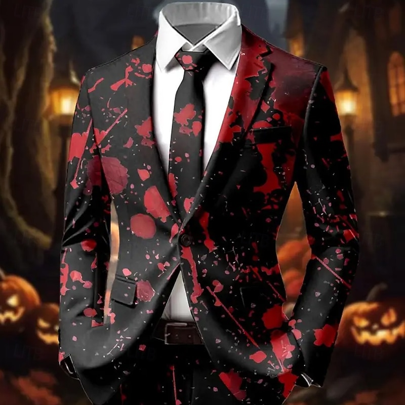 Men's Blazer Coat Outdoor Street Casual Casual Daily Fall / Winter 100% Polyester Blood stains 3D Print Buttons Thermal Warm Comfortable Single Breasted Blazer A B C D