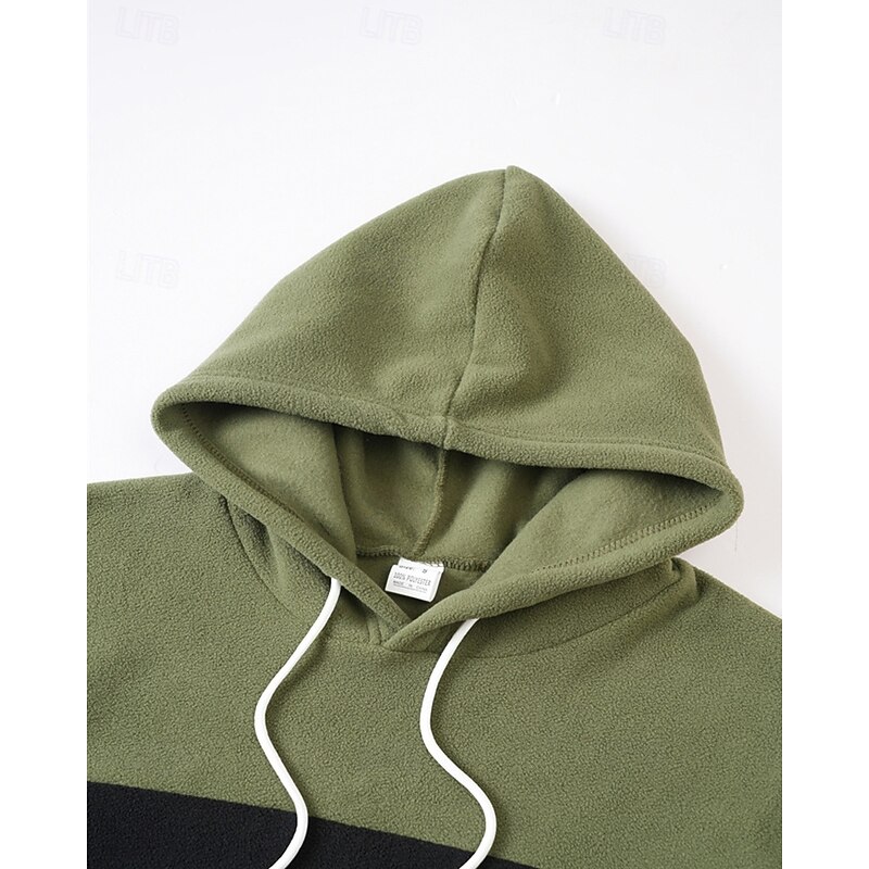 Men's Hoodie Fleece Hoodie Black Army Green Red Beige Hooded Color Block Patchwork Pocket Sports & Outdoor Daily Holiday Polyester Streetwear Basic Casual Fall Winter Clothing Apparel Hoodies3