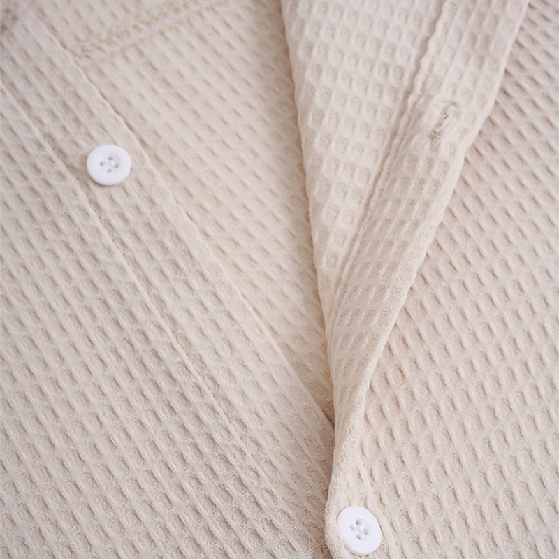 Men's Shirt Waffle Shirt Casual Shirt Button Up Shirt Untucked Shirts Black White Blue khaki Long Sleeve Plain Lapel Casual Daily Clothing Apparel Knitwear Fashion Streetwear Cool3