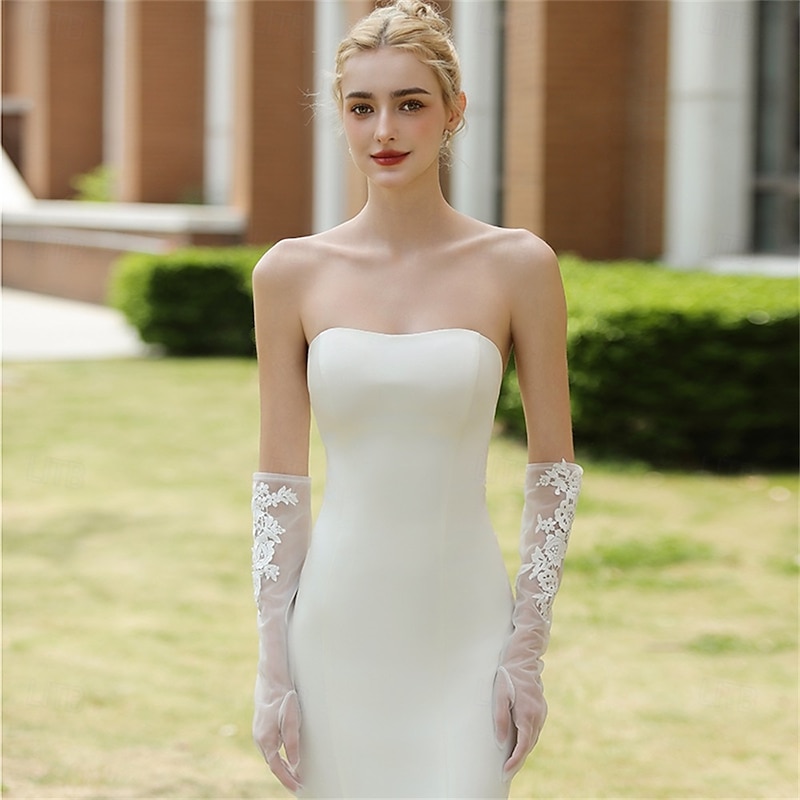 Tulle Elbow Length Glove Elegant / Party / Evening / Stylish With Pure Color Wedding / Party Glove3