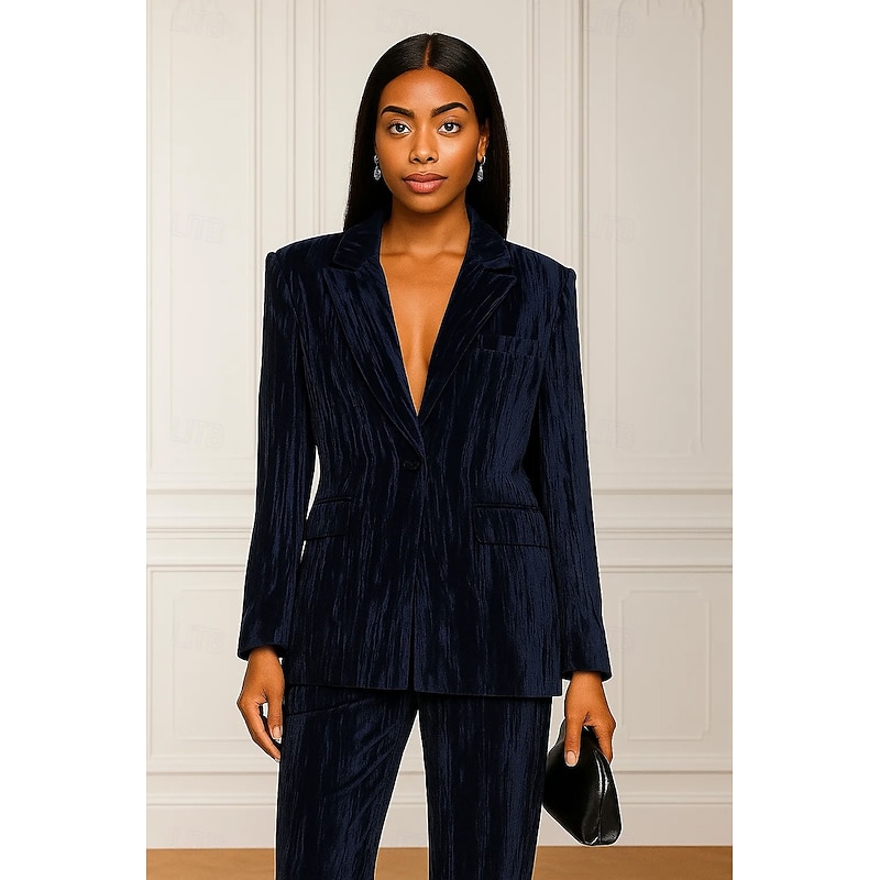 Women's Blazer Sport Coat Formal Wedding Guest Vintage Tuxtured Velvet Elegant Long Sleeve Notch Lapel Single Breasted with Flapped Pockets4