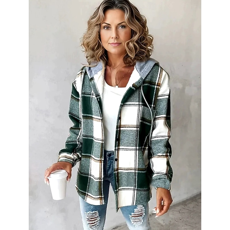 Women's Pullover Hoodie Sweatshirt Graphic Geometric Plaid Vintage Casual Long Sleeve Hooded Regular Tops Street Dailywear Casual Print Front Pocket Red Brown Green Light Grey Fall Winter2