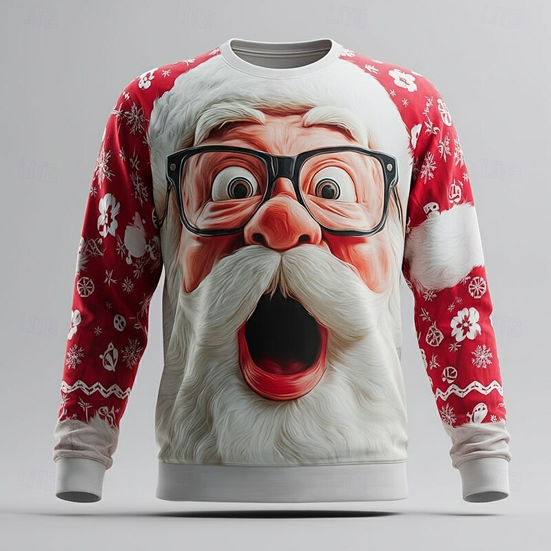 Christmas Men's Santa Claus 3D Sweatshirt Cool Party Crew Neck Vacation Party Gift Red 4 Red 3 Crewneck 3D All Seasons Designer3