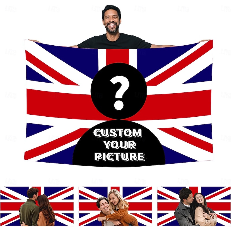 Personalized Customized Union Jack UK Flag PhotoTapestry Poster Create Your Own Image For Home Decor Dorms Bedrooms Living Rooms Clubs Bars Concerts Party Wall Hanging - Main Image