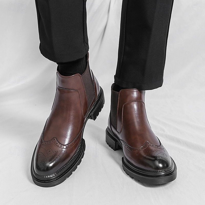 Men's Brown Wingtip Chelsea Boots with Brogue Detailing, Elegant Ankle Style for Gentlemen, Perfect for Business, Weddings and Formal Occasions3