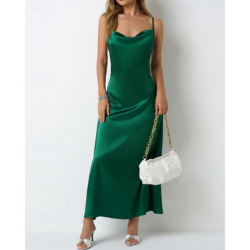 Women's Midi Dress Party Dress Cocktail Dress Satin Dress Slip Dress Fashion Modern Outdoor Party Evening Party Regular Fit Plain Sleeveless Straps Light Green Wine Dark Green Purple Spring Fall2
