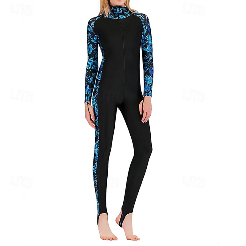 Women's Full Body Swimwear Dive Skin Suit UPF50+ Long Sleeve Swimwear Front Zip Hooded Swimming Diving Surfing Snorkeling Patchwork Summer Spring Autumn