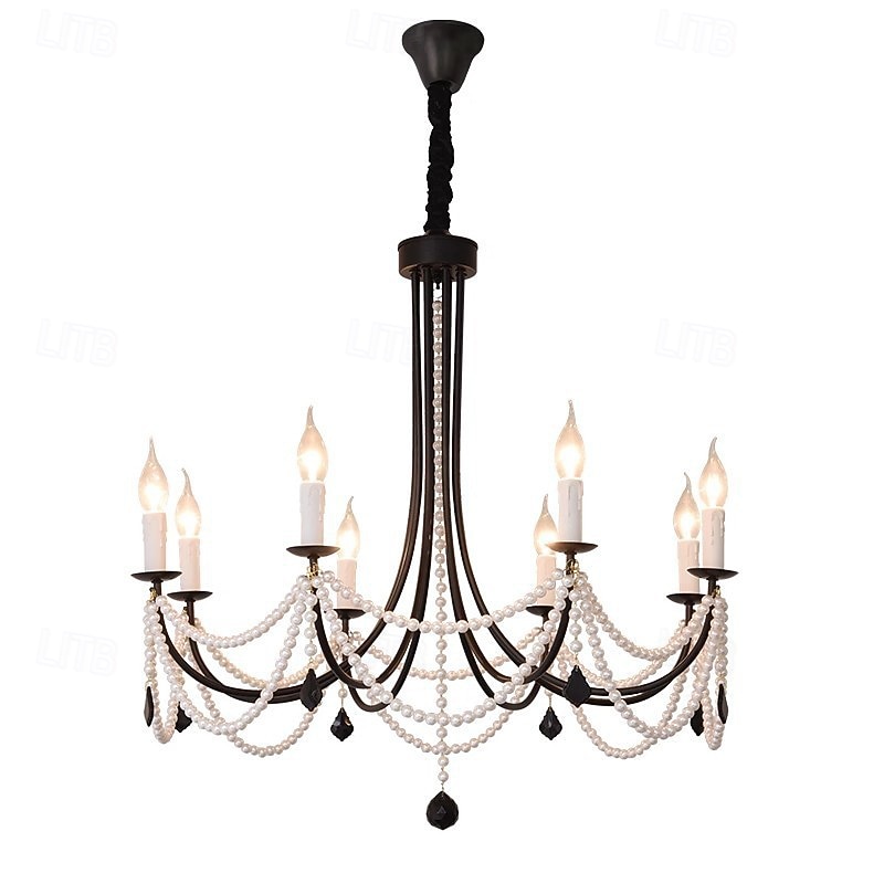 Iron Candle Style Chandelier with Ink Crystal, Adjustable Chain 6/8 Heads Black3