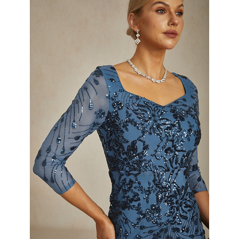 Women's Maxi Dress Sheath Dress Trumpet Mermaid Dress Bodycon Dress Elegant Formal Cocktail Evening Party Floral 3/4 Length Sleeve V Neck Peacock Blue Spring Fall Winter3