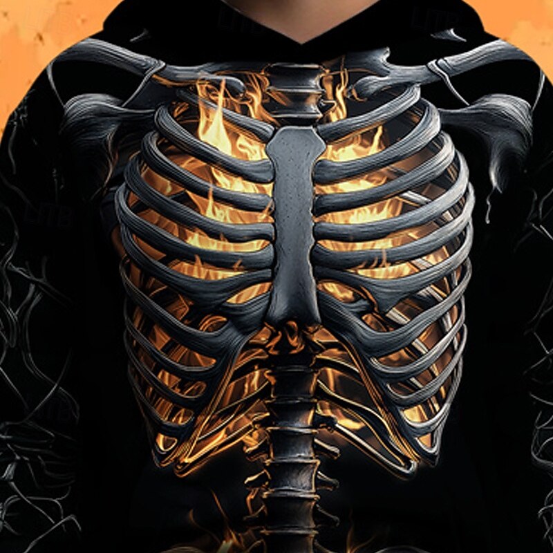 Halloween Boys' 3D Skull Hoodie Long Sleeve Spring Fall Fashion Streetwear Kids 4-12 Years Hooded Outdoor Casual Daily Regular Fit4