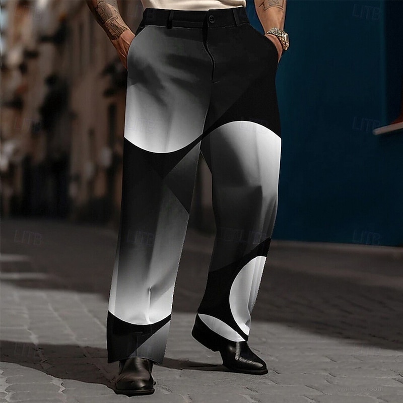 Men's Geometric Abstract Gradient Color Trousers Dress Pants Suit Pants Mid Waist Casual Dailywear Holiday Streetwear Relaxed Fit Flat Front Dress Pants with Side Pockets Spring Fall 3D Print Yellow