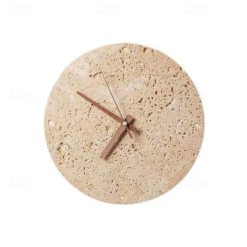 Clockwork-Shaped Led Wall Sconce Modern Round Yellow Travertine Wall Light Wabi Sabi Natural Stone Bedside Wall Lamp with Clock Hand for Farmhouse Living Room Bedroom2