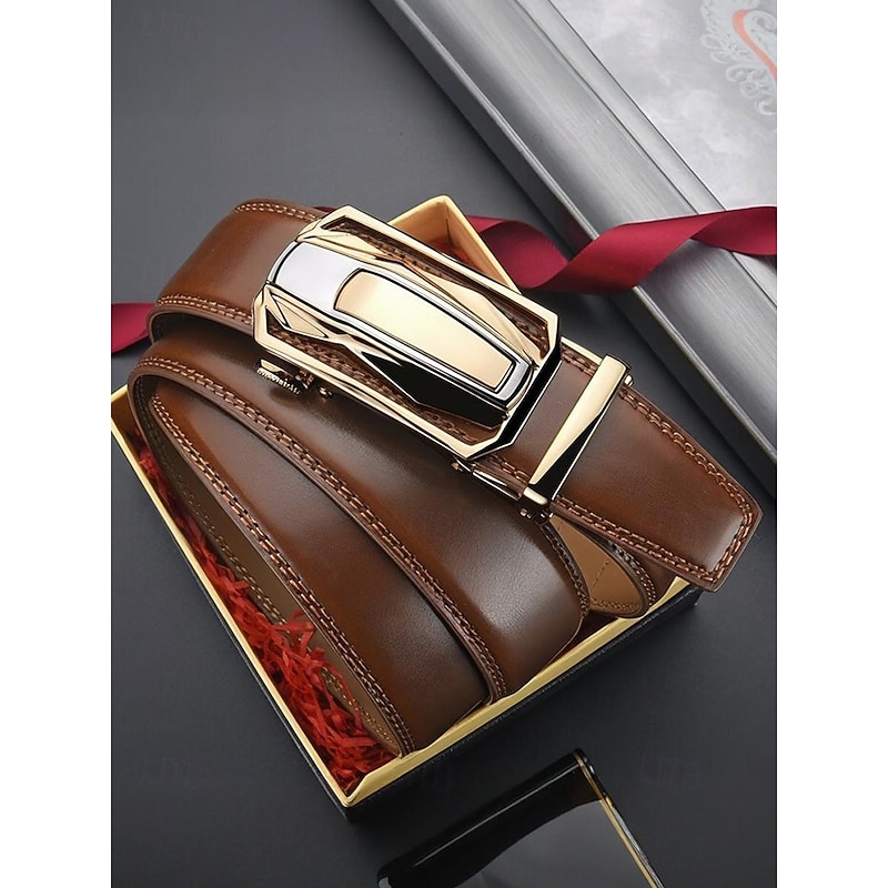 Men's Genuine Leather Belt with Car Buckle – Luxury Automatic Ratchet Dress Belt for Business, Casual and Formal Wear4