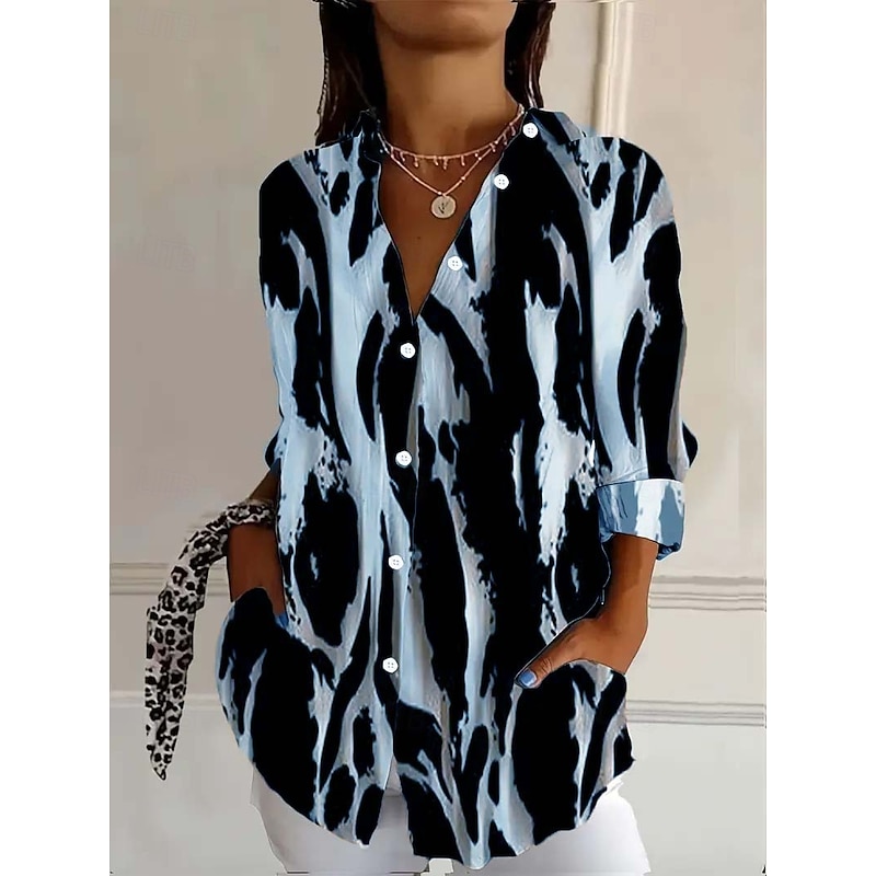 Women's Shirt Blouse Graphic Vintage Tropical Daily Long Sleeve 3/4 Length Sleeve Shirt Collar Regular Tops Daily Holiday Going out Buttons White Blue Purple Spring Fall Winter Spring, Fall, Winter2