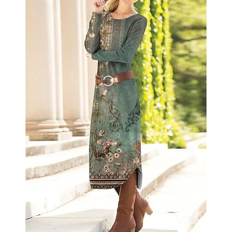 Women's Maxi Dress Sheath Dress Shift Dress Party Casual Boho Party Wedding Guest Daily Regular Fit Floral Graphic Paisley Long Sleeve Crew Neck Black Brown Green Spring Fall Winter Autumn3