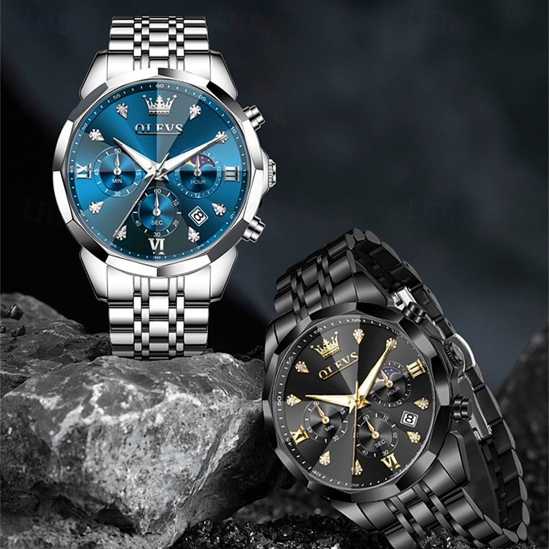The New Olevs Men'S Business Watch With Luminous Calendar Small Three-Hand Moon Phase Display Multi-Functional Quartz Watch Waterproof Casual And Fashionable Men'S Sports Wristwatch