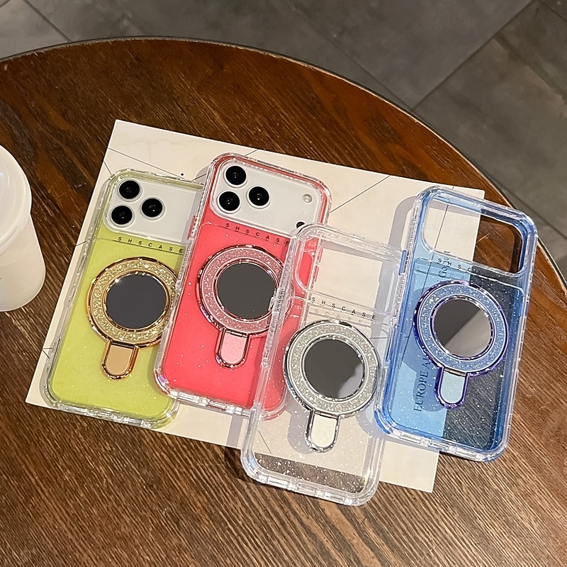 Phone Case For iPhone 17 Pro Max 17 Air 16 15 14 Pro Max Plus 13 Pro Max Back Cover with Stand Holder Bling Glitter Shiny Shockproof Retro TPU Acrylic2