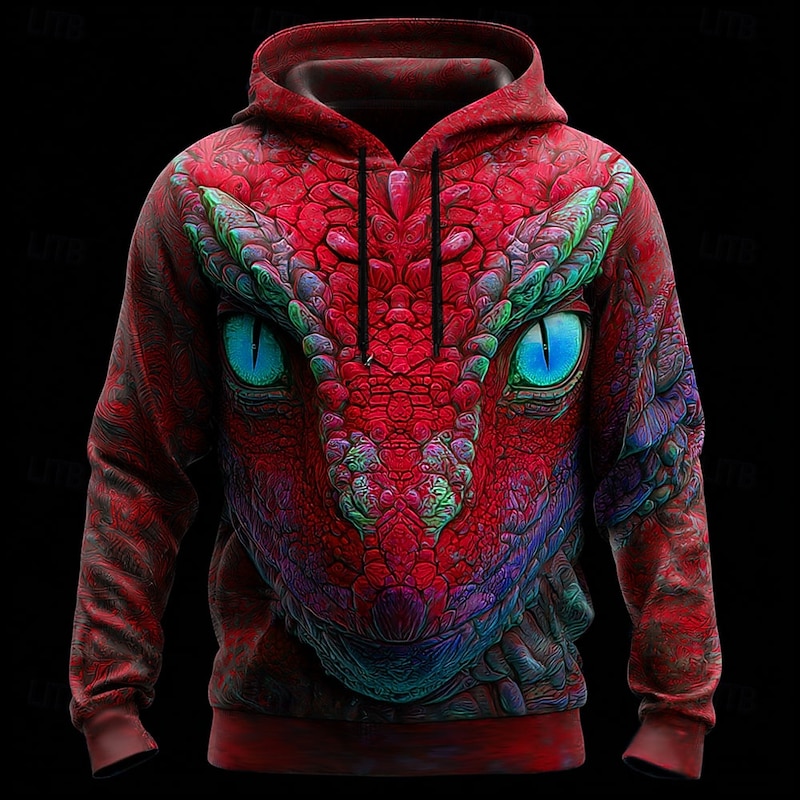 Men's 3D Snake Hoodie Sweatshirt Cool Party Crew Neck Club Streetwear Yellow Red Drawstring Fall Winter Designer4