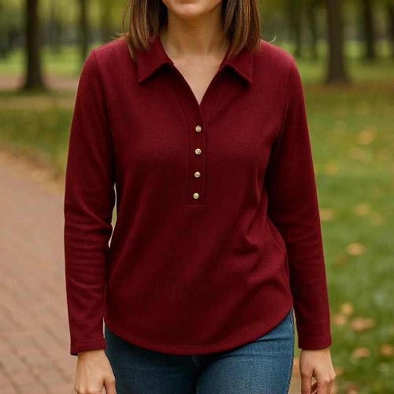 Women's Velvet Shirt Casual Tops Buttons Long Sleeve Top Athleisure V Neck Solid Colored Warm Gym Outdoor Running Sportswear Activewear Black White Red