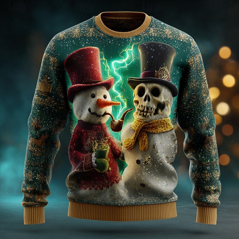 Ugly Christmas Sweater Men's Snowman Pullover Sweater Jumper Knitwear Crewneck Casual Vacation Daily Festival 3D Print Keep Warm Long Sleeve Spring Fall Winter Red Brown Green2