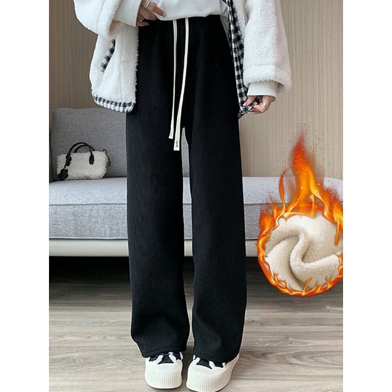 Women's Sweatpants Fleece Pants Wide Leg Vacation Fashion Streetwear Full Length High Waist Solid Color Pocket Elastic Waistband Comfy Soft Comfortable Stretchy Outdoor Street Black White Yellow Pink2