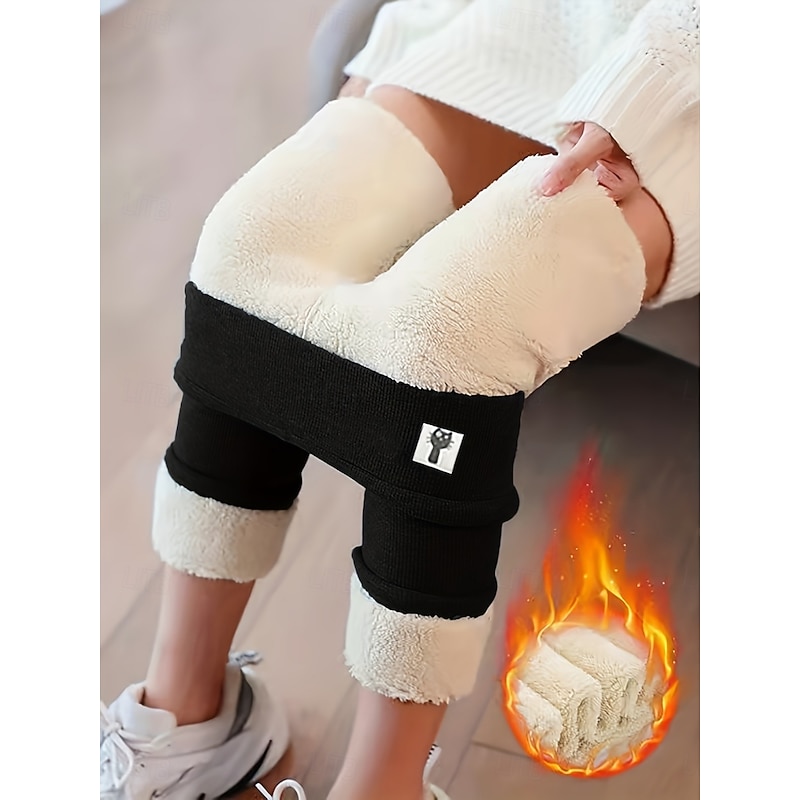 Women's Fleece Pants Leggings Fashion Streetwear Basic Full Length High Waist Plain High Cut Comfy Soft Comfortable Inelastic Vacation Home Street Navy Black Wine Gray Spring Fall Winter Regular Fit