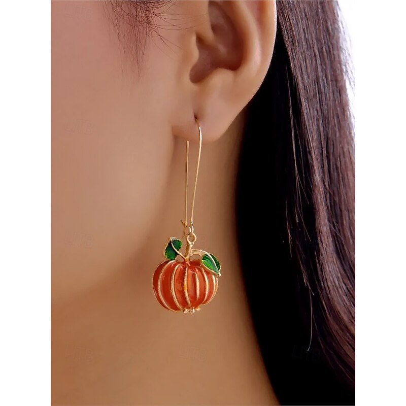 Women's Halloween Pumpkin Drop Earrings – Cute Enamel Dangle Jewelry for Party, Cosplay and Fall Festival2