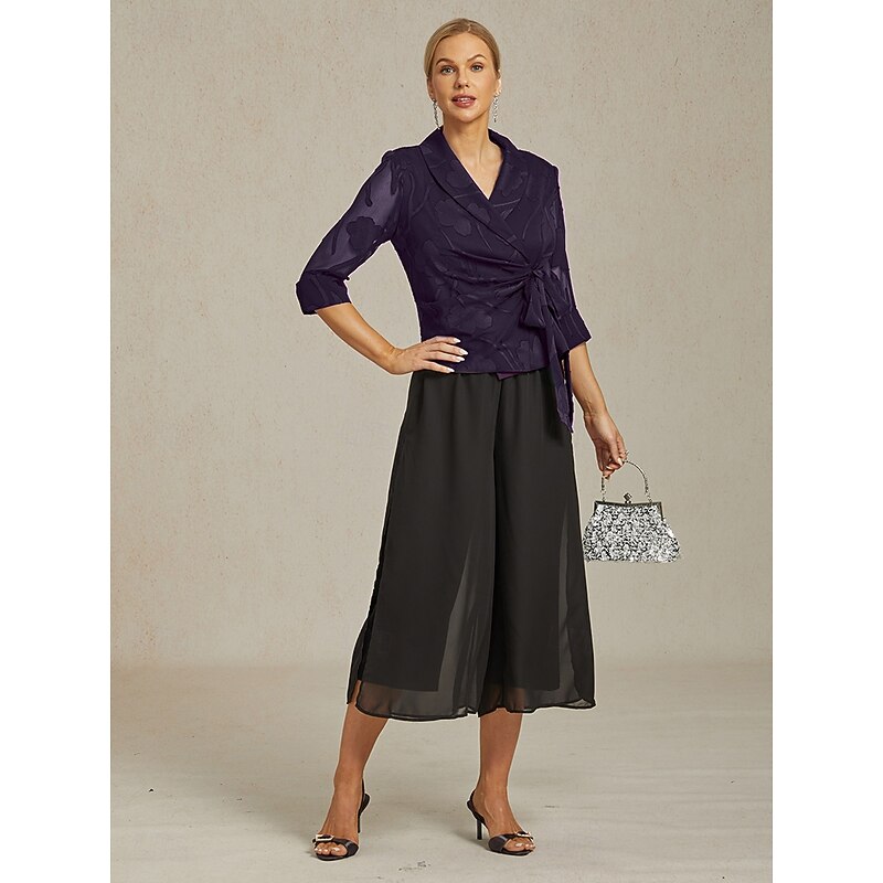 Women's Blazer Lightweight Lace Tie Knot Dressy Tunic Asymmetric Elegant Stylish Floral Wedding Guest Work Daily Open Front Regular V Neck Regular Fit 3/4 Length Sleeve Outerwear Eggplant Summer2