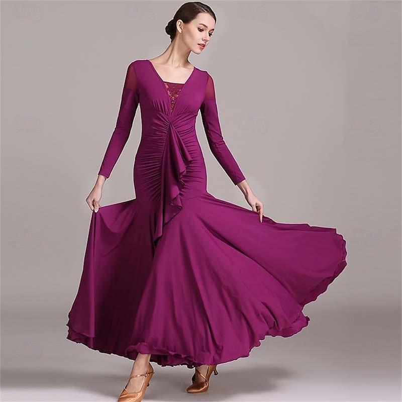Women's Long Sleeve Modern Dance Dress Practice Dress Ballroom Dance Costume