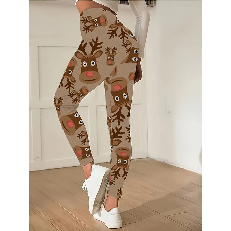 Women's Leggings Vacation Vintage Fashion Ankle-Length High WaistPantsUgly Christmas Graphic Reindeer Printing Thermal Warm Soft Breathable Stretchy Formal Outdoor Vacation claret Khaki Spring Fall2