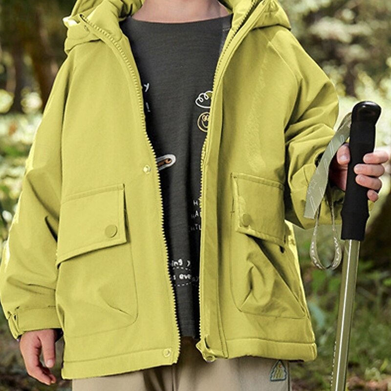 Kids Boys' Fleece Jacket Hiking Jacket Outdoor Jacket Outerwear Solid Color Long Sleeve Zipper Pocket Comfort Waterproof Windproof Coat Outdoor Fashion Daily Apple Green Purple ash-colored Spring Fall4