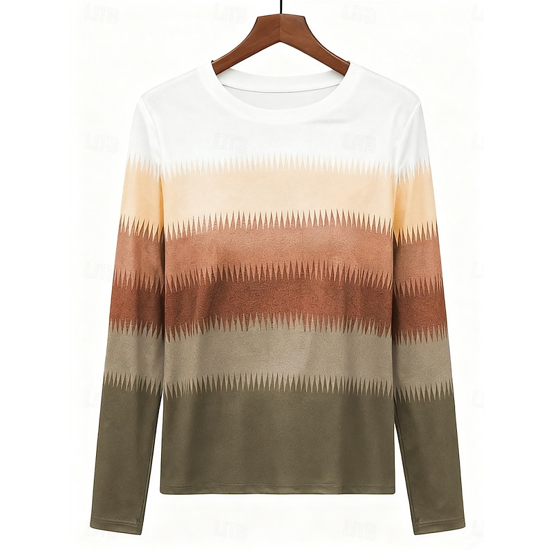 Women's T Shirt Graphic Geometric Vintage Stylish Classic Long Sleeve Crew Neck Regular Tops Daily Print Blue Purple Brown Spring Fall Winter2