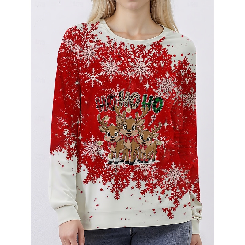 Women's Pullover Sweatshirt Hoodies Graphic Christmas Ugly Christmas Classic Casual Festival Long Sleeve Crew Neck Round Neck Regular Tops Casual Holiday Print Red Fall Winter