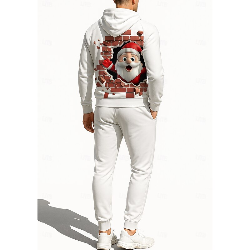 Christmas Men's Hoodie Tracksuit Zip Hoodie Drawstring Pockets Pants Hoodie Sweatshirt Fall White Red Gym Workout Casual Basketball Baggy Long Sleeve Sport Activewear Stretchy Regular Fit2