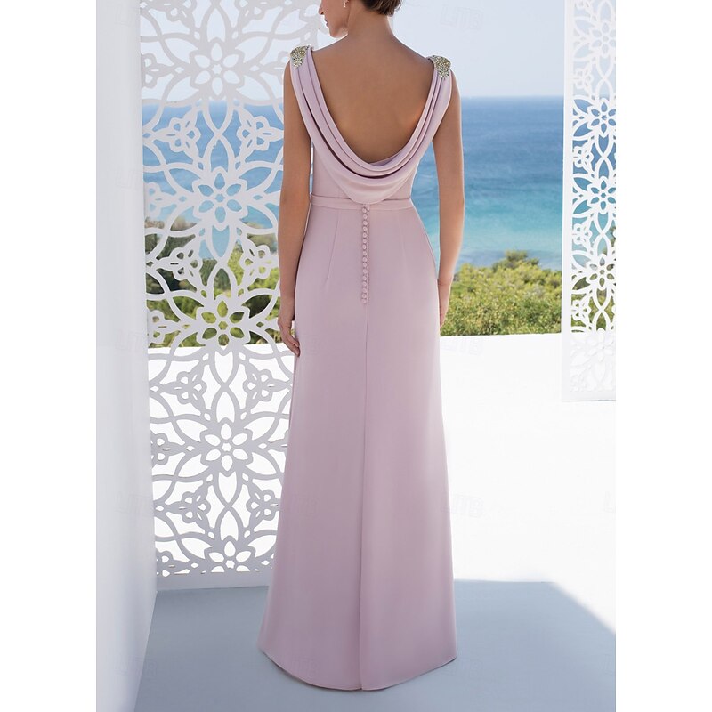 Mermaid / Trumpet / Sheath / Column Bridesmaid Dress Bateau Neck Sleeveless Pink Floor Length Stretch Fabric with Ruching / Solid Color 20222