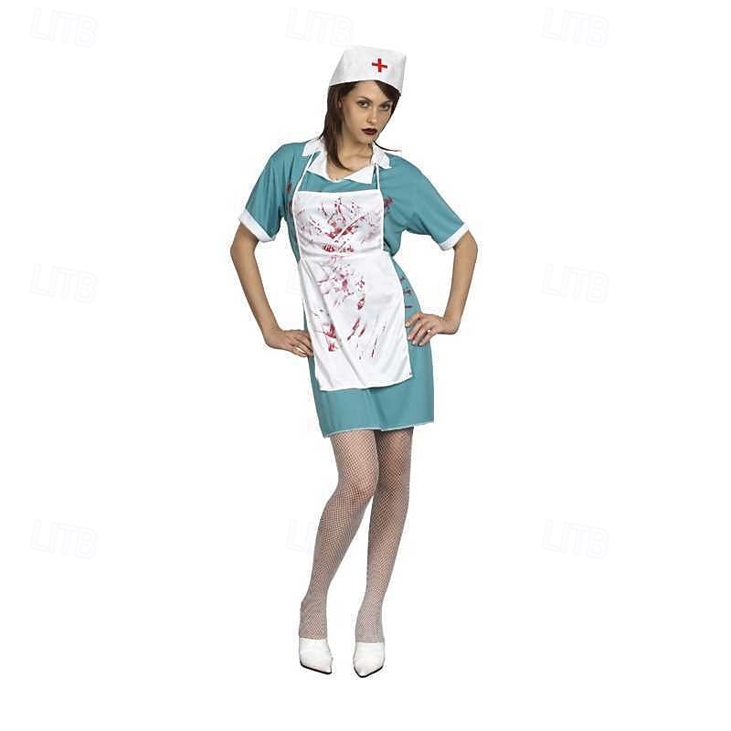Bloody Nurse Halloween Dress Fancy Costume Couples' Costumes Horror Scary Cosplay Adults' Women's Halloween Carnival Performance Party Easy Halloween Costumes Dress Up2