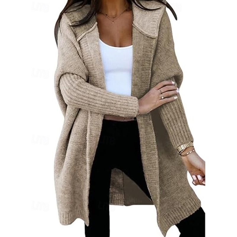 Women's Sweater Cardigan Streetwear Casual Color Block Hooded Patchwork Knitted Long Sleeve Long Tops Knit Daily Holiday Going out White / Black Black Fall Winter