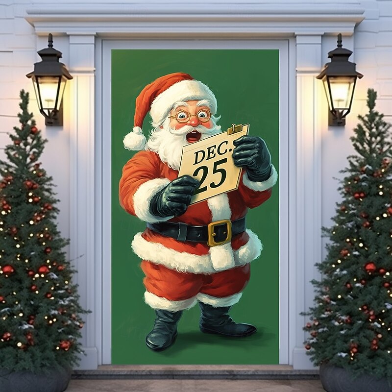 Christmas Door Cover, Jolly Santa Claus with Gift Bag Door Curtain, Funny 2025 Xmas Entrance Banner for Holiday Party, Porch and Home Decoration2