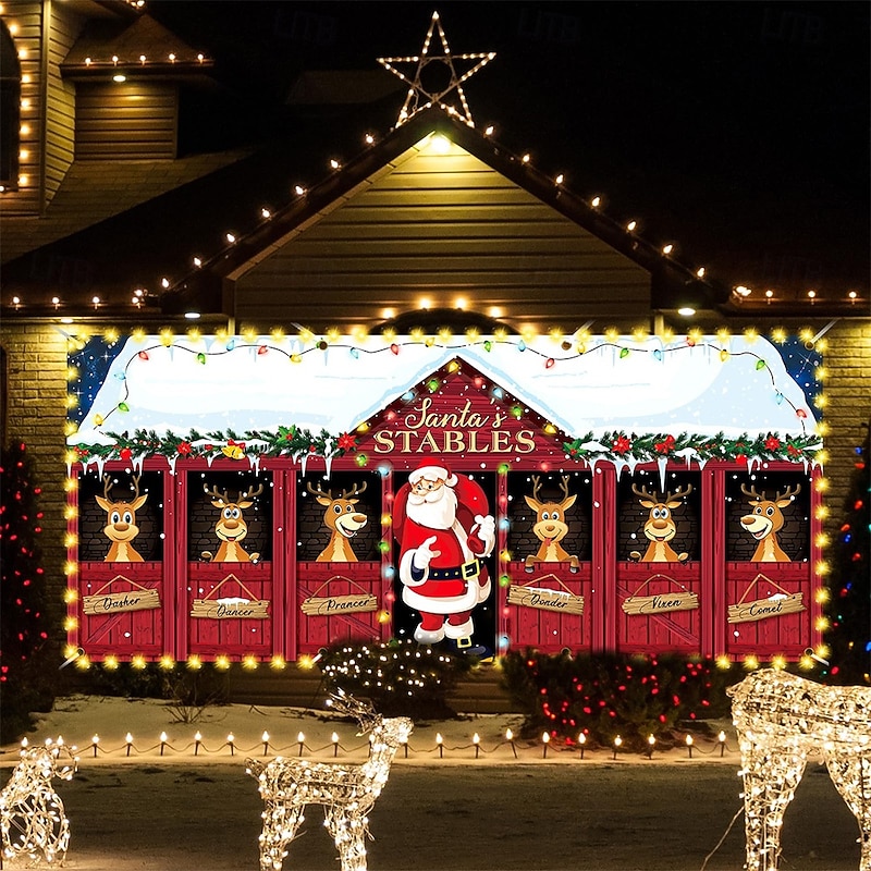 Christmas Tapestry Garage Door Cover Large Hanging Backdrop Christmas Shop Gift Cute 3D Party Outdoor Holiday Shooting Backgrounds Yard Home Decor2