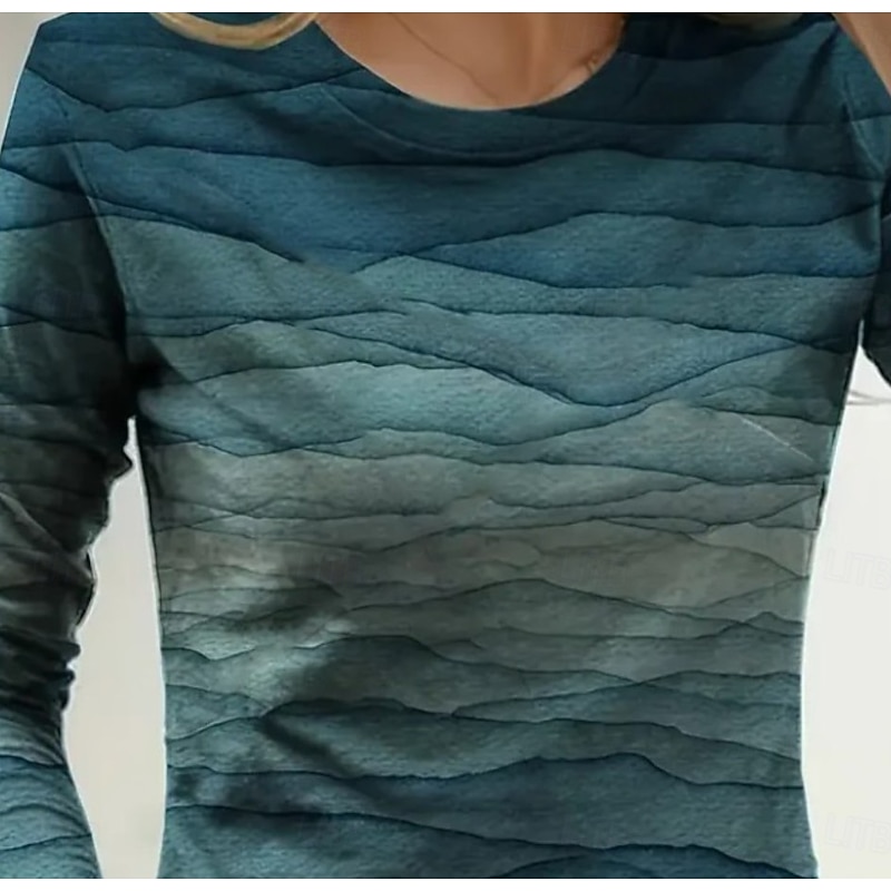 Women's T Shirt Graphic Geometric Vintage Fashion Stylish Long Sleeve Crew Neck Regular Tops Daily Weekend Print Blue Orange Brown Summer Spring Fall4