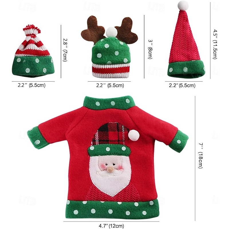 3 Pack Christmas Wine Bottle Covers, Embroidered Cartoon Holiday Wine Bags, Red Wine and Champagne Bottle Decorations, Xmas Table Accessories, Reusable Gift Wrapping, Party Supplies2